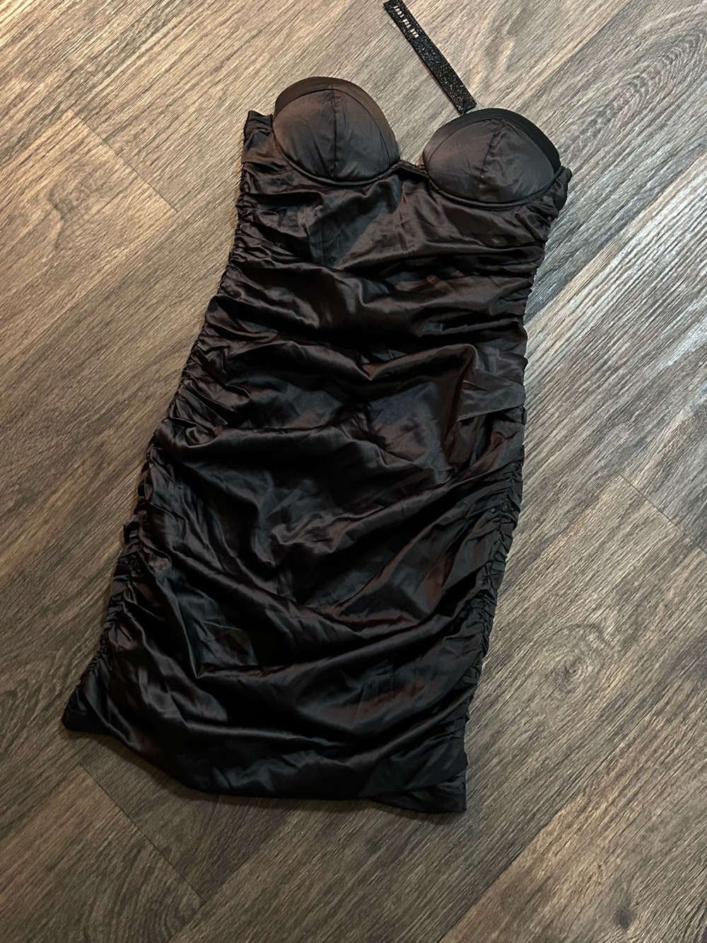 Black Ruched Strapless Cocktail Dress